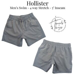 Hollister Swim Trunks Mens Sm Lt Blue Stretch 5" Shorts Summer Beach Preppy Vaca